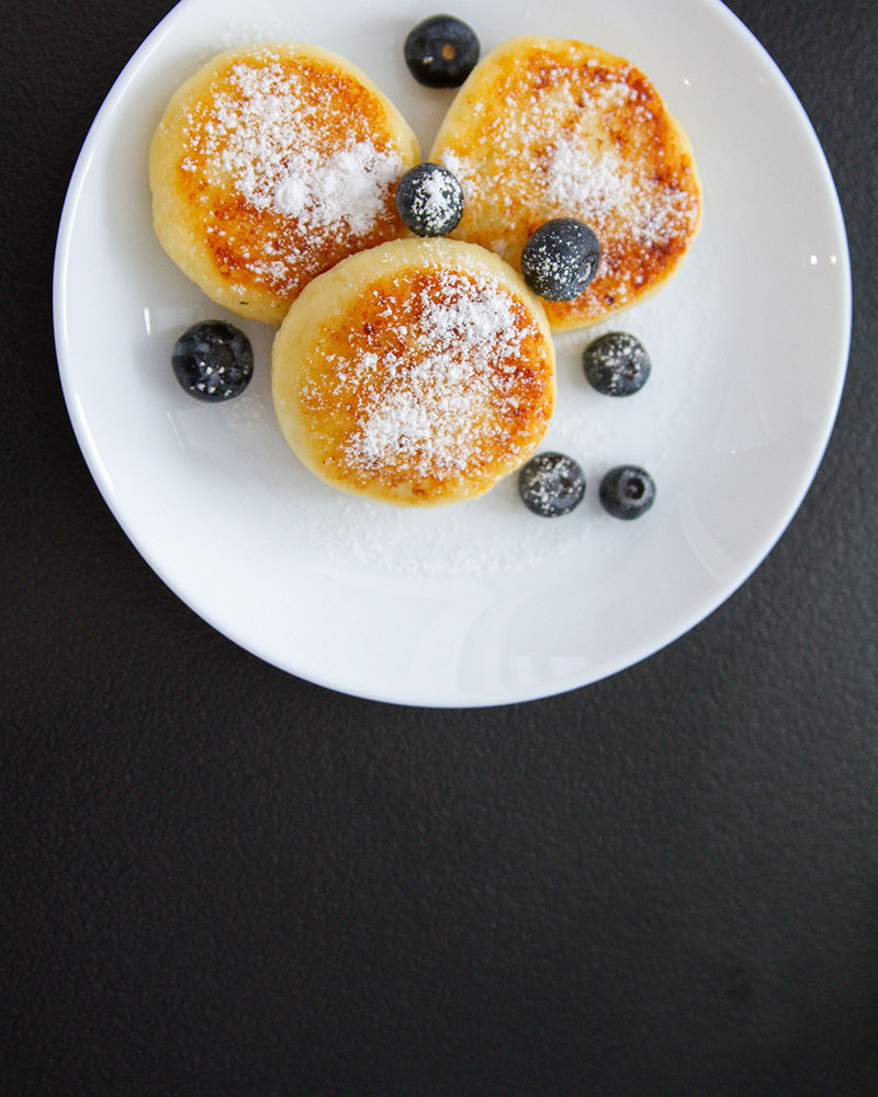 An overhead view of pancakes